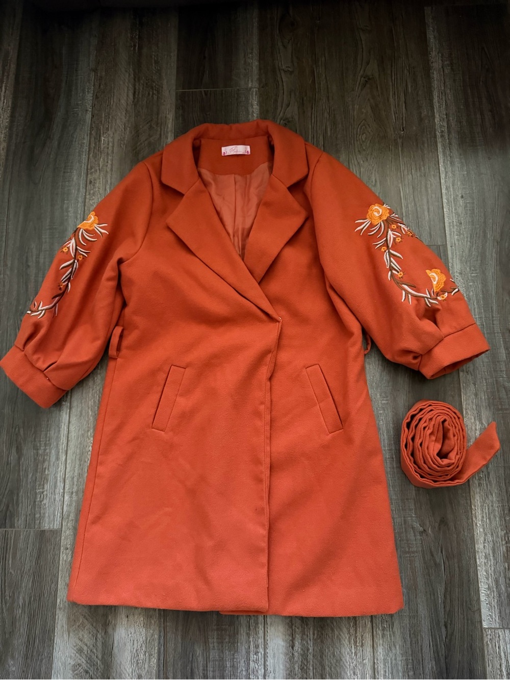 Women's Orange Embroidered Sleeve Coat